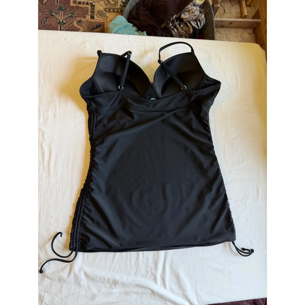 Love Your Assets Spanx Black Ruched Tankini Top Underwire XL beach vacation